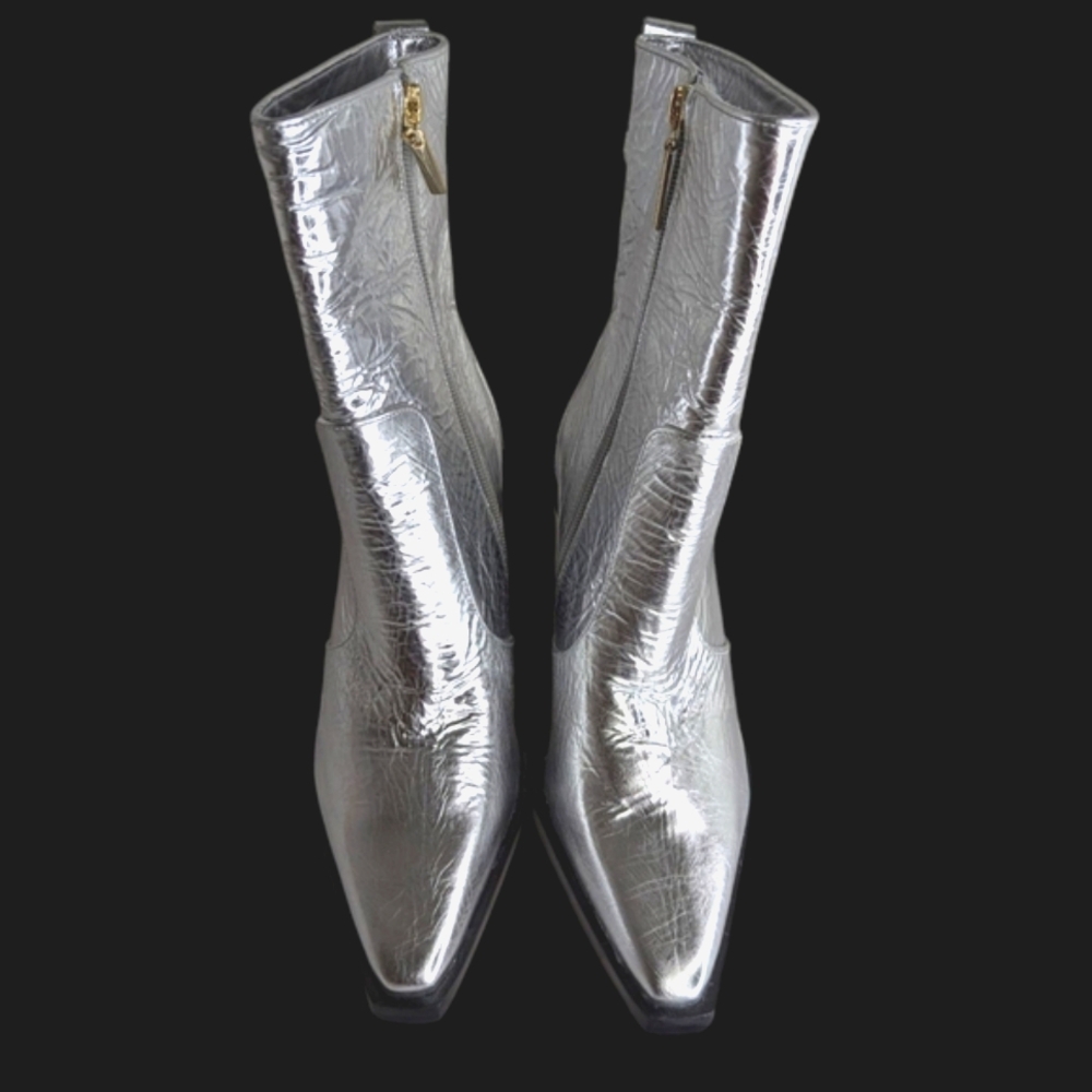 LARROUDE JAMES CRINKLED SILVER METALLIC Ankle Boots... Size 6 - Picture 6 of 11